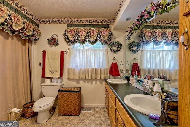 1327 Pinnacle Dr, Clayton, GA 30525 - bathroom with visible vents, a sink, double vanity, and toilet