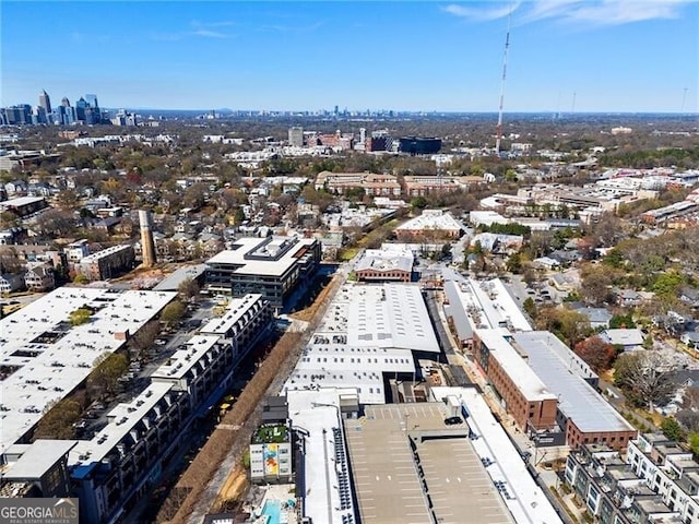 drone / aerial view with a city view