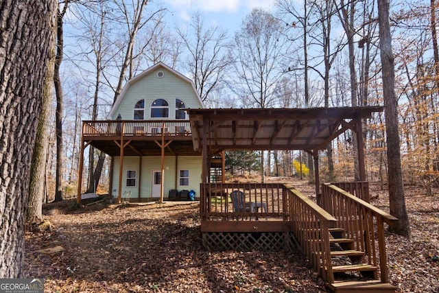 78 View Point Pl, Lavonia, GA 30553 - rear view of property featuring a deck, stairs, and a gambrel roof
