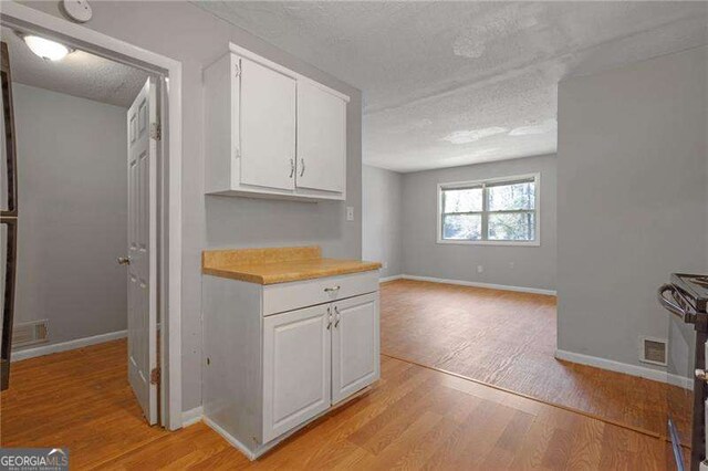 2522 Brentwood Ct, Decatur, GA 30032 - kitchen featuring baseboards, light countertops, light wood-style floors, white cabinets, and a textured ceiling