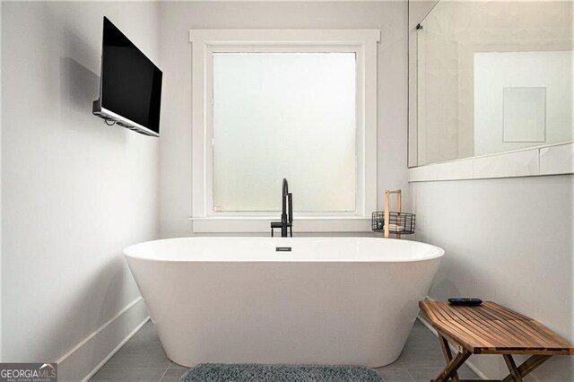 396 Academy St, Alpharetta, GA 30009 - full bathroom featuring tile patterned floors, baseboards, and a soaking tub