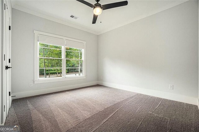 396 Academy St, Alpharetta, GA 30009 - carpeted empty room with a ceiling fan, baseboards, and crown molding
