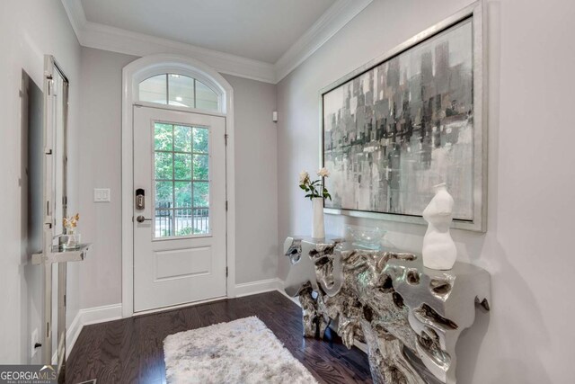 1007 Belle Ave, Roswell, GA 30076 - foyer entrance with wood finished floors, baseboards, and ornamental molding