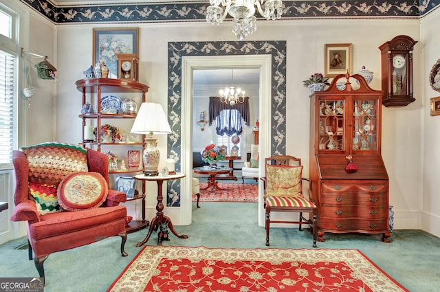151 Flat Shoals Rd, Woodbury, GA 30293 - living area featuring carpet and a chandelier