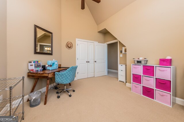bedroom featuring light carpet