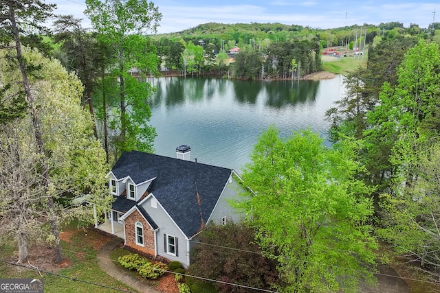 aerial view with a water view