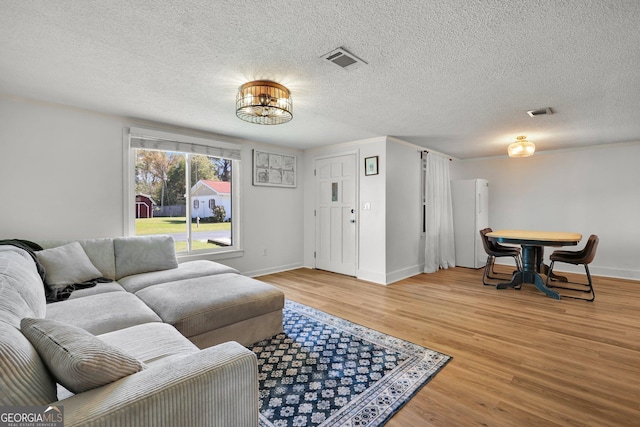 132 4th St, Meldrim, GA 31318 - living area featuring light wood-style flooring, baseboards, visible vents, and a textured ceiling