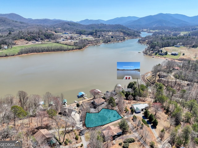 625 Sunnyside Shores Rd, Hiawassee, GA 30546 - drone / aerial view featuring a water and mountain view