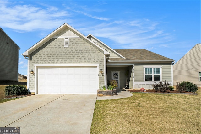 215 Apalachee Dr, Bethlehem, GA 30620 - craftsman inspired home with an attached garage, driveway, a shingled roof, and a front yard