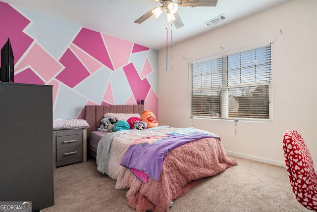 215 Apalachee Dr, Bethlehem, GA 30620 - bedroom with visible vents, carpet, ceiling fan, and baseboards