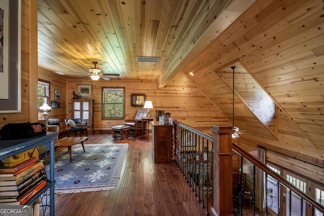 2778 Kelly Ln, Hiawassee, GA 30546 - office area featuring a ceiling fan, wooden ceiling, wooden walls, and wood-type flooring
