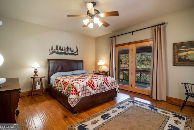 2778 Kelly Ln, Hiawassee, GA 30546 - bedroom featuring hardwood / wood-style flooring, access to exterior, and a ceiling fan