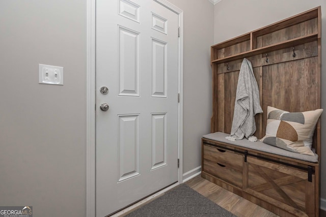 mudroom with baseboards and wood finished floors