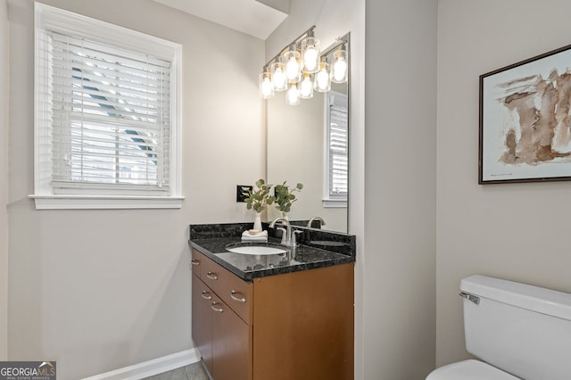 half bathroom with toilet and vanity