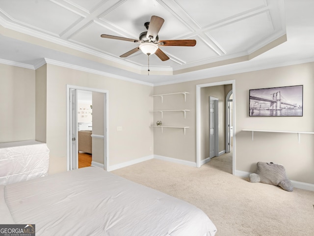 152 Vinings Lake Ct SW, Mableton, GA 30126 - bedroom featuring coffered ceiling, light colored carpet, crown molding, and baseboards