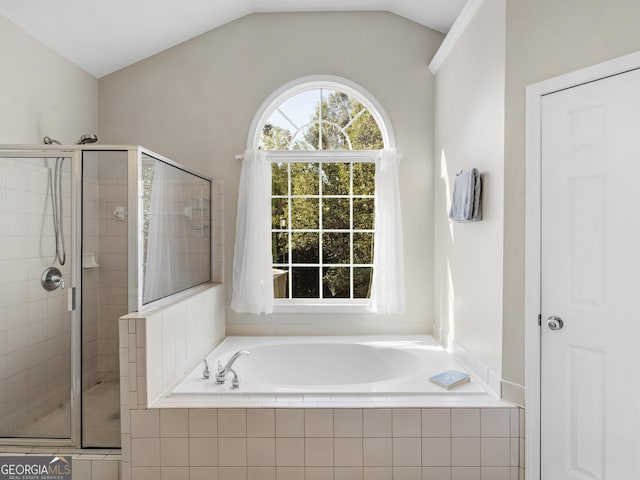 152 Vinings Lake Ct SW, Mableton, GA 30126 - full bath with a bath, lofted ceiling, and a shower stall