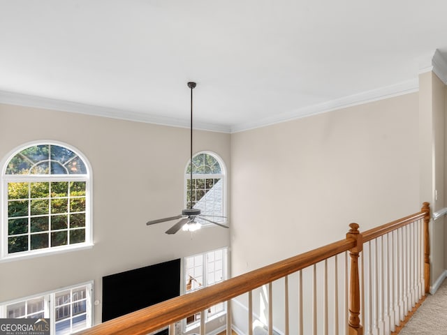 152 Vinings Lake Ct SW, Mableton, GA 30126 - interior details with carpet flooring, crown molding, and ceiling fan