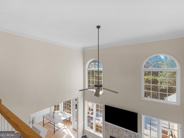152 Vinings Lake Ct SW, Mableton, GA 30126 - room details featuring ornamental molding, wood finished floors, and a ceiling fan