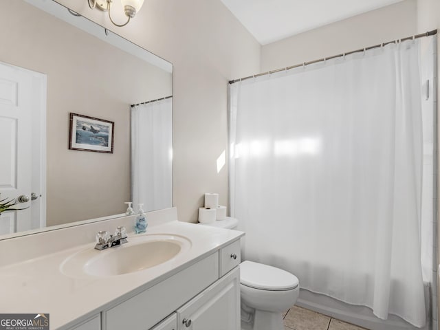 152 Vinings Lake Ct SW, Mableton, GA 30126 - bathroom with toilet, vanity, tile patterned floors, and shower / bath combo with shower curtain