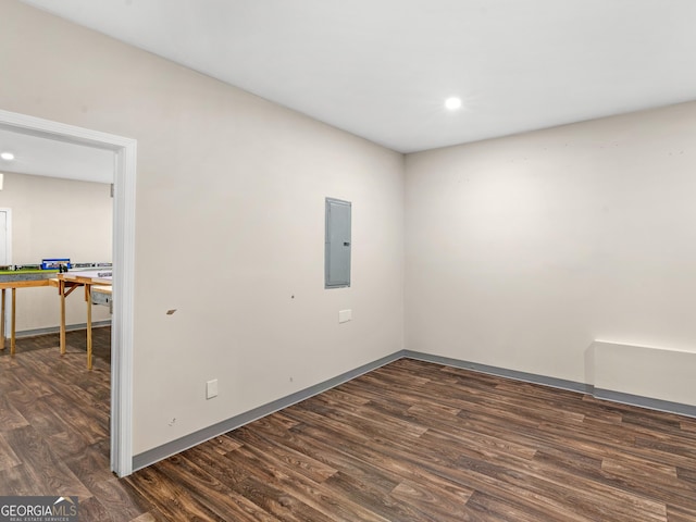 152 Vinings Lake Ct SW, Mableton, GA 30126 - spare room with baseboards, recessed lighting, electric panel, and dark wood finished floors