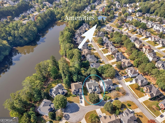 152 Vinings Lake Ct SW, Mableton, GA 30126 - birds eye view of property with a water view and a residential view