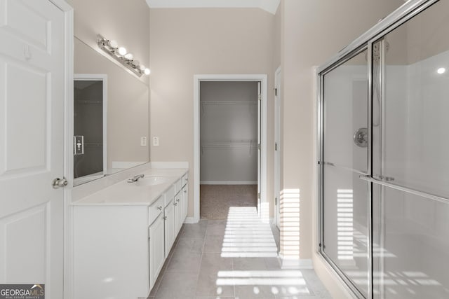 4071 Cottage Oaks Dr Unit 3, Acworth, GA 30101 - full bath with vanity, a stall shower, a spacious closet, and tile patterned floors
