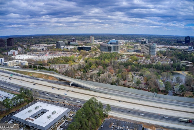 drone / aerial view featuring a city view