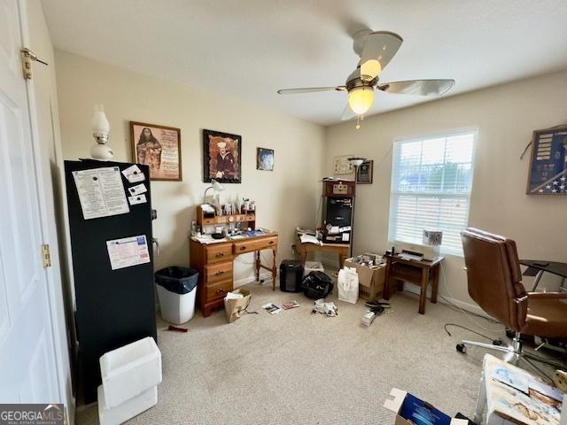 5555 Carlton Ln, Garfield, GA 30425 - carpeted home office featuring a ceiling fan