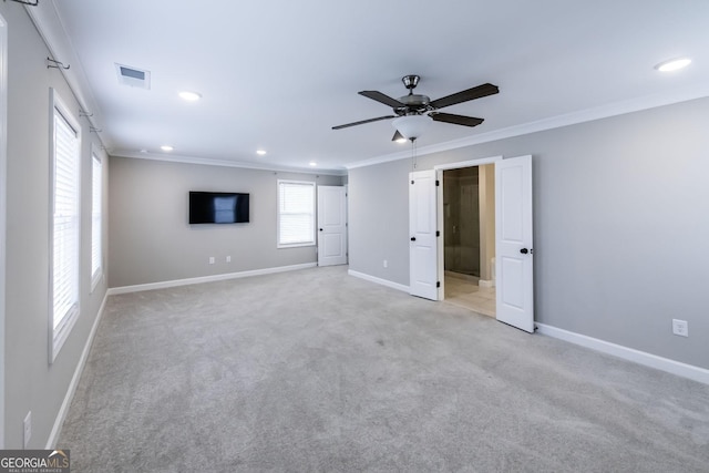 3739 Silvery Way, Powder Springs, GA 30127 - interior space with recessed lighting, baseboards, light carpet, and ornamental molding