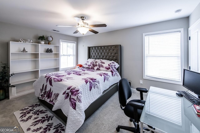 3739 Silvery Way, Powder Springs, GA 30127 - carpeted bedroom featuring baseboards, visible vents, and ceiling fan