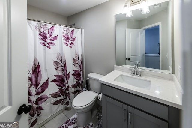 3739 Silvery Way, Powder Springs, GA 30127 - full bathroom with vanity, tile patterned floors, toilet, and a shower with shower curtain