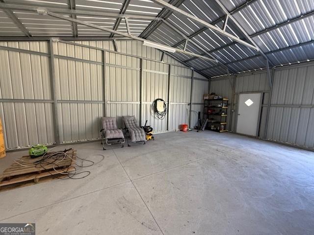 garage with metal wall