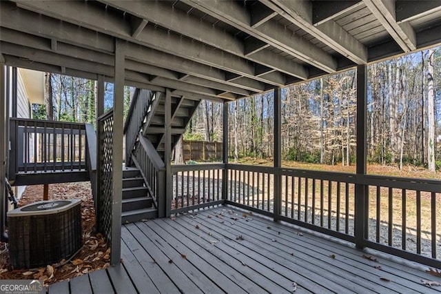 deck with cooling unit and stairs