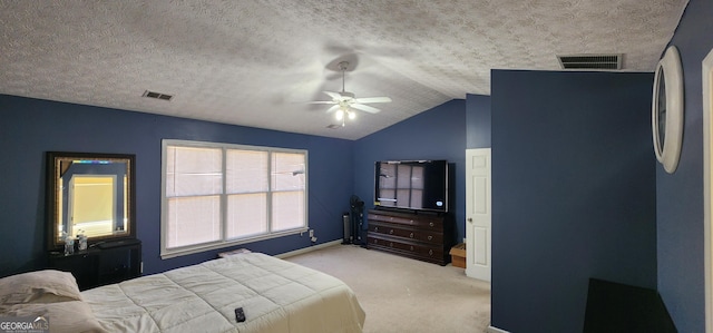 194 Goldleaf Dr, Hampton, GA 30228 - bedroom with a textured ceiling, visible vents, carpet, and vaulted ceiling