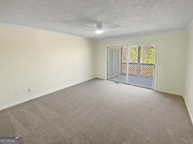 3705 Tradewinds Dr, Cumming, GA 30041 - carpeted empty room featuring a textured ceiling, a ceiling fan, baseboards, and ornamental molding