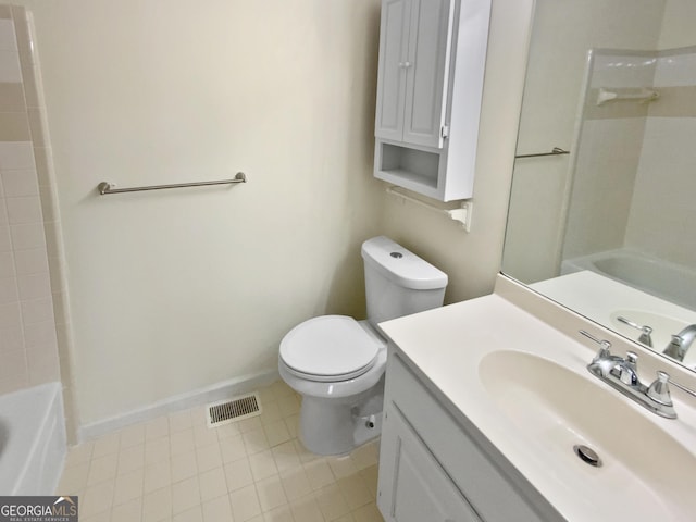 3705 Tradewinds Dr, Cumming, GA 30041 - full bath featuring vanity, toilet, baseboards, and visible vents