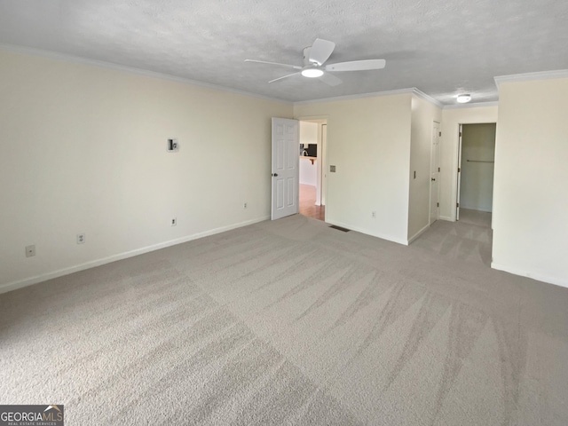 3705 Tradewinds Dr, Cumming, GA 30041 - empty room featuring light colored carpet, baseboards, ceiling fan, and ornamental molding