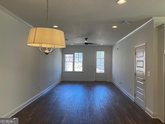 5099 Noble Village Way, Lilburn, GA 30047 - spare room with baseboards, visible vents, recessed lighting, dark wood-style flooring, and ornamental molding