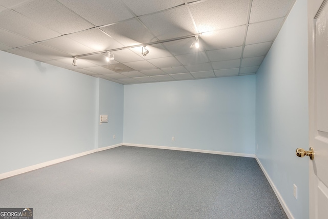 3550 Gravitt Rd, Cumming, GA 30040 - basement featuring rail lighting, carpet floors, a drop ceiling, and baseboards