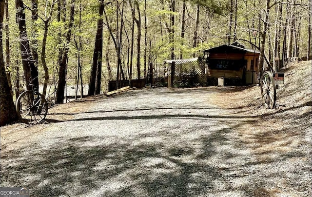 view of yard with a forest view