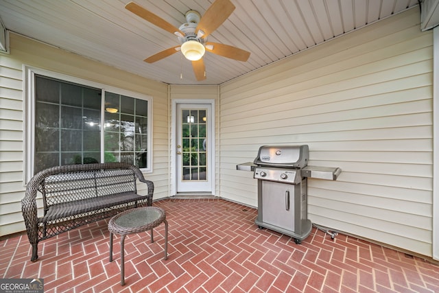 455 Ellesmere Way, Buford, GA 30518 - view of patio / terrace with a ceiling fan and a grill