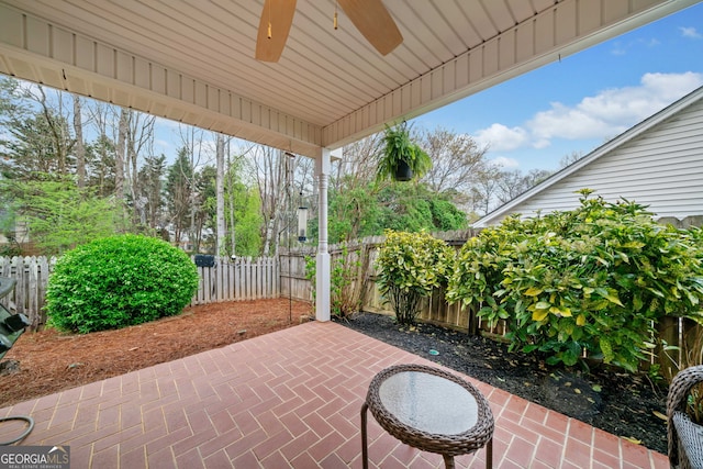 455 Ellesmere Way, Buford, GA 30518 - view of patio / terrace featuring a fenced backyard and ceiling fan