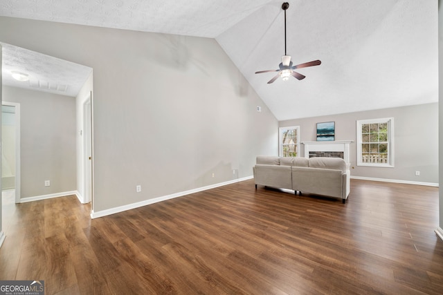 455 Ellesmere Way, Buford, GA 30518 - unfurnished living room with baseboards, dark wood-style flooring, and ceiling fan