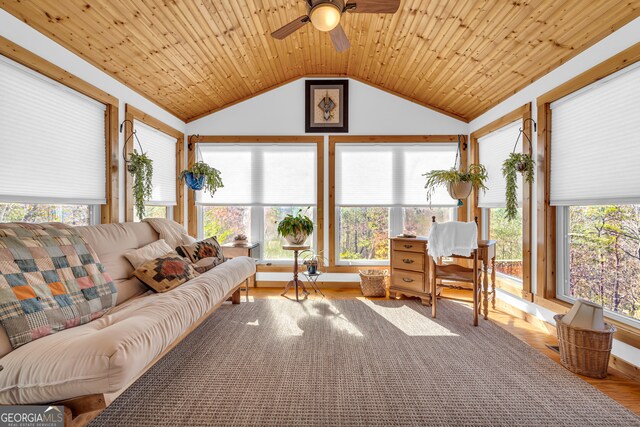 181 Yonah Lake Cir, Toccoa, GA 30577 - sunroom featuring lofted ceiling, wood finished floors, plenty of natural light, and wood ceiling