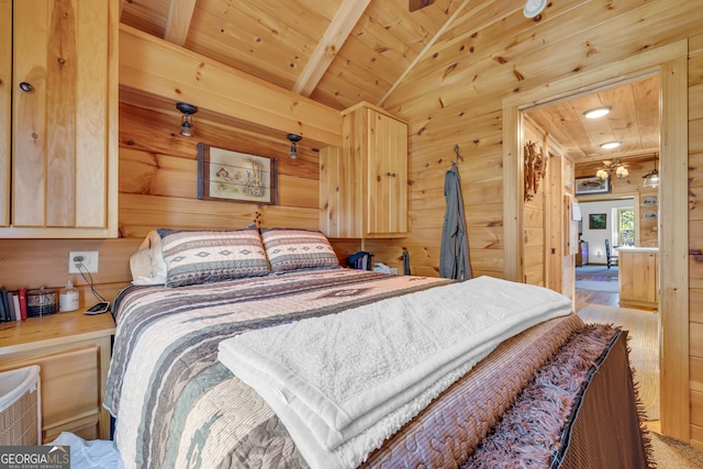 181 Yonah Lake Cir, Toccoa, GA 30577 - bedroom with wooden ceiling, wooden walls, and wood finished floors