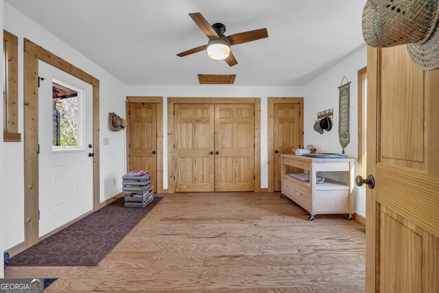 181 Yonah Lake Cir, Toccoa, GA 30577 - foyer with light wood-type flooring, baseboards, and ceiling fan