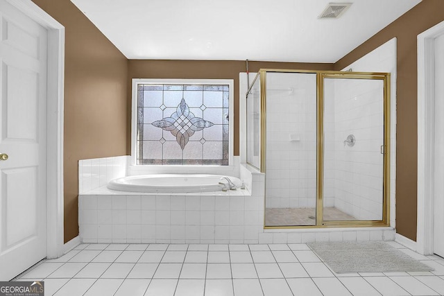 1621 Telfair Chase Way, Lawrenceville, GA 30043 - full bathroom with a shower stall, tile patterned floors, visible vents, and a garden tub