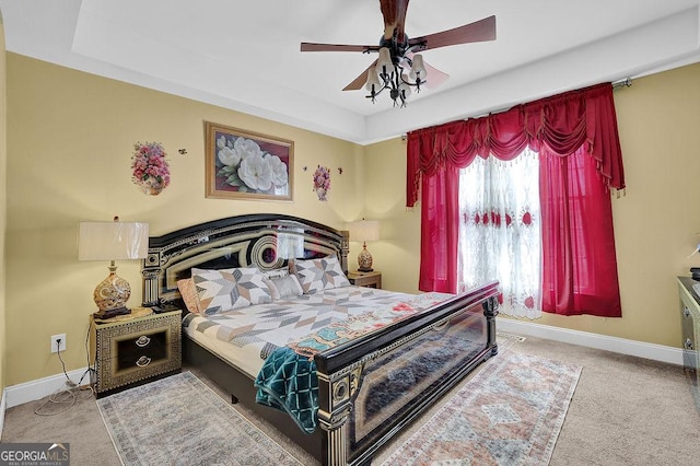 1621 Telfair Chase Way, Lawrenceville, GA 30043 - bedroom featuring carpet floors, baseboards, a ceiling fan, and a tray ceiling