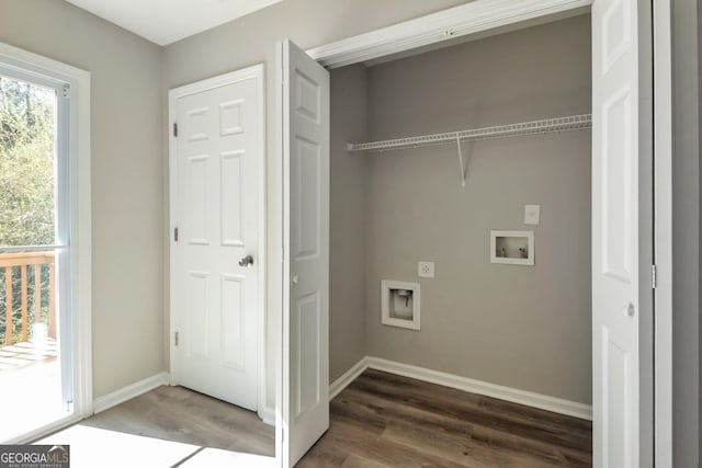 344 Springbottom Ct, Lawrenceville, GA 30046 - washroom featuring wood finished floors, baseboards, laundry area, and washer hookup