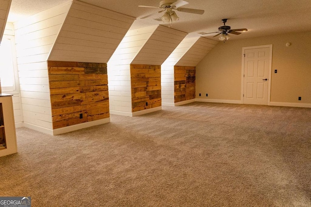 430 Brantley Rdg, Warner Robins, GA 31088 - bonus room featuring lofted ceiling, a ceiling fan, wood walls, carpet floors, and a textured ceiling